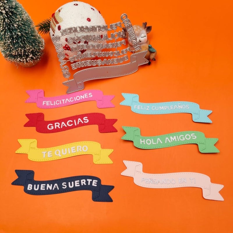 Feemkota Spanish Words Die Cuts for Card Making Español Banner Stamps Ribbon Cutting Dies for DIY Paper Scrapbooking Crafts Embossing Decorations - Image 3